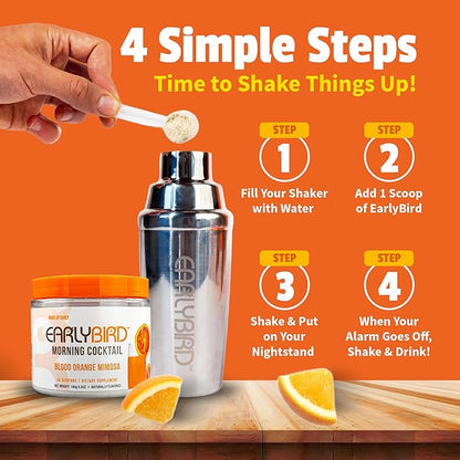 EarlyBird Energy Drink Powder - Morning Cocktail Blood Orange- Zero Sugar Electrolytes with Amino Acids - Electrolytes Powder & Caffeine Drink Mix for Morning Energy, Focus & Hydration - 45 Servings