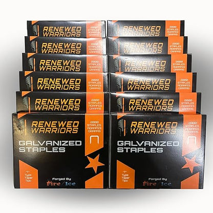 T50 Galvanized Staples – Heavy Duty 3/8" Crown, 3/8" Inch Leg Length – Fits All T50 Staple Guns – Forged in Fire & Ice (12) 2000 Packs or 24000