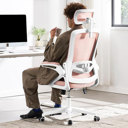 Fizzin Ergonomic Office Chair, 400 LBS Desk Chair with Adjustable Lumbar Support, High Back Breathable Mesh Computer Chair Rolling Work Swivel Task Chairs, Comfy Home Office Desk Chair (Pink)