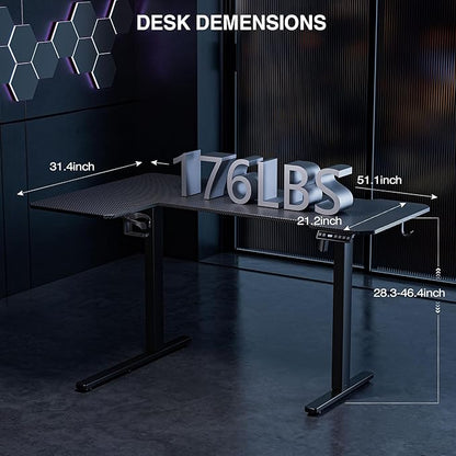 51" Reversiable L-Shaped Electric Standing Desk Adjustable Height Gaming Stand Up Corner Desk Sit Stand Home Office Computer Desk with Splice Board,Black Carbon Top