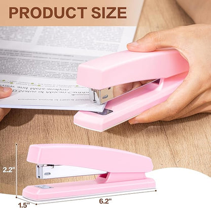 Deli Stapler, 12 Pack Staplers with 12000 Staples and 12 Staple Removers, Staplers for Desk, 25 Sheet Capacity, Pink