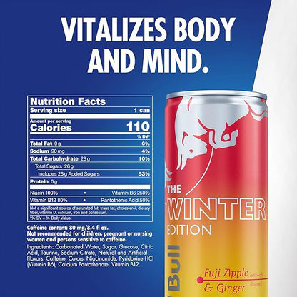 Red Bull Fuji Apple and Ginger Winter Edition Energy Drink, with 80mg Caffeine plus Taurine & B Vitamins, 8.4 Fl Oz, Pack of 24 Cans