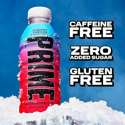 PRIME Hydration CHERRY FREEZE, Sports Drinks, Electrolyte Enhanced for Replenishing Fluids, 250mg BCAAs, B Vitamins, Antioxidants, Low Sugar, 16.9 Fl Oz, 12 Pack