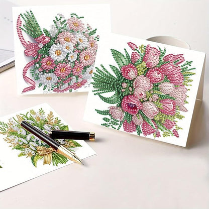 6pcs Diamond Art Painting Greeting Card Kit, DIY flowers Diamond Art Greeting Cards for Blessings and Wishes Special Shaped Diamond Greeting Card Arts Crafts for Christmas Birthday Thanksgiving Day