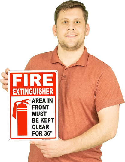 Brimar - 10 x 14" - Fire Extinguisher Keep Clear Sign - Polyethylene Plastic - Safety Promotion - Easy Installation