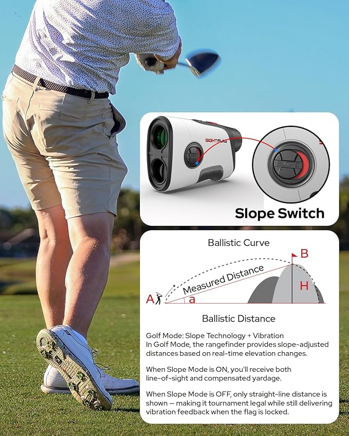 GF2-Golf Rangefinder with Slope and Pin Flagpole Lock Vibration, 1300 Yards Range Finder, External Slope Switch