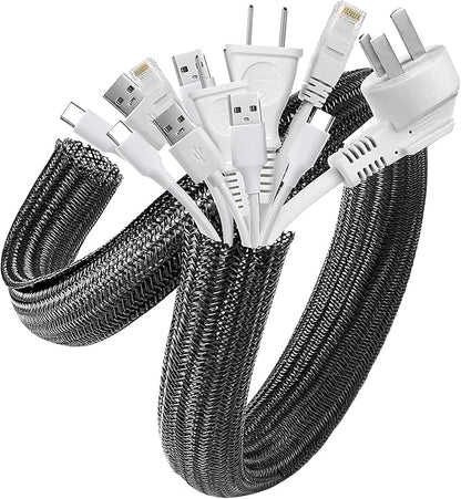 AGPTEK Cable Sleeve Cover, 2Pack 5ft - 1.8 inch Desk Cord Organizer Cable Hider, Home Office Wire Management Computer TV Wire Loom Tubing, Pet Proof Cord Protector, from Cat Dog Chewing, Black