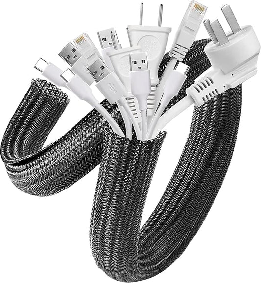 AGPTEK Cable Sleeve Cover, 2Pack 5ft - 1.8 inch Desk Cord Organizer Cable Hider, Home Office Wire Management Computer TV Wire Loom Tubing, Pet Proof Cord Protector, from Cat Dog Chewing, Black
