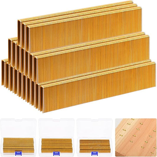 Hilitchi 2000Pcs 1 Inch 18 Gauge Narrow Crown Staples, Gold Brad Nails Gun Nails 18 Gauge Galvanized Finish Staples with Storage Case