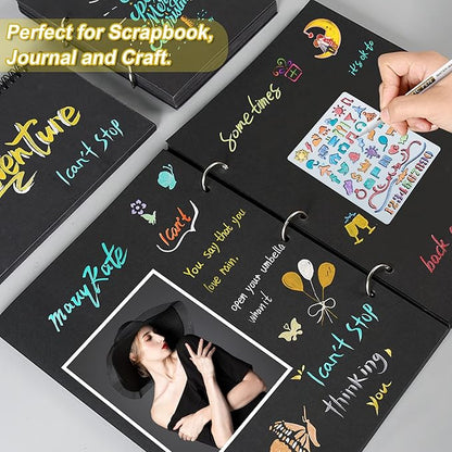 18 Pack Metallic Marker Pens, Lineon 16 Colors Fine Tip Paint Pens with 2 Stencils for DIY Craft Photo Album Rock Art Painting Card Making Glass Wood