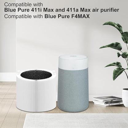 Blue Pure 411i/411a Max Replacement Filter Compatible with 411i/411a Max Air Purifier. Blue Pure F4MAX, 3-in-1 H13 Ture Filter and High-Efficiency Activated Carbon Filters, 2 Pack.