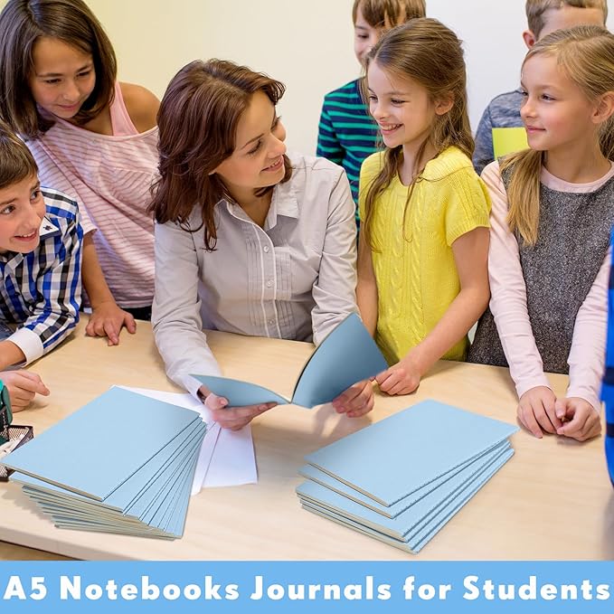 Mimorou 100 Pcs Kraft Notebook Journals 5.5 Inch x 8.3 Inch A5 Softcover Notebooks Bulk for Writing Sketch Office Notepad with 60 Pages 30 Sheets(Light Blue,Lined)