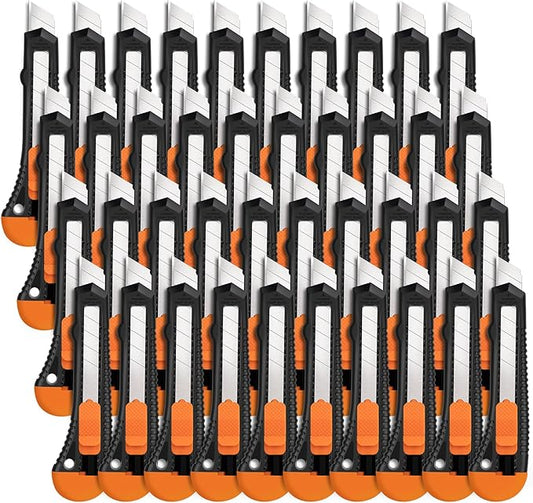 40 Pack Box Cutter Retractable Bulk, Box Cutters, Utility Knife, Box Cutter for Paper, Cardboard, Plastic, Leather, Razor Knife, 18mm Wide Blade,Retractable Heavy Duty