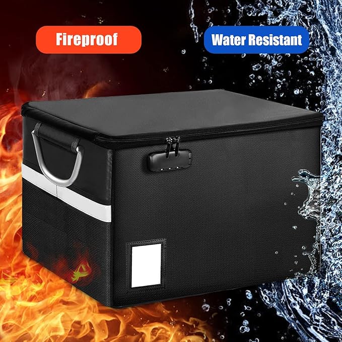 Fireproof Document Box, Fireproof Organizer Safe Box with Lock, Portable Office Storage Cabinet for Hanging Letter/Legal Folder 16.1 x 12.9 x 11in