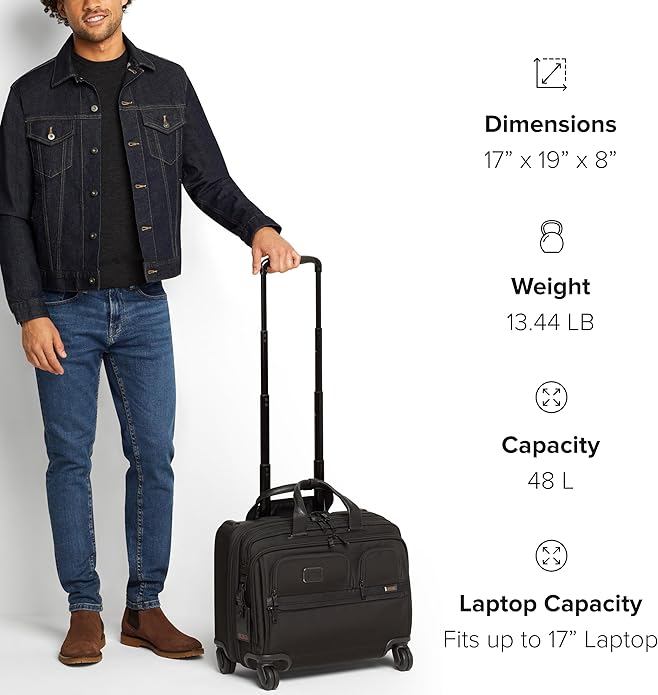 TUMI - Alpha Deluxe 4 Wheeled Laptop Case Brief - Laptop Bag with Wheels - Travel Briefcase with Expandable Design