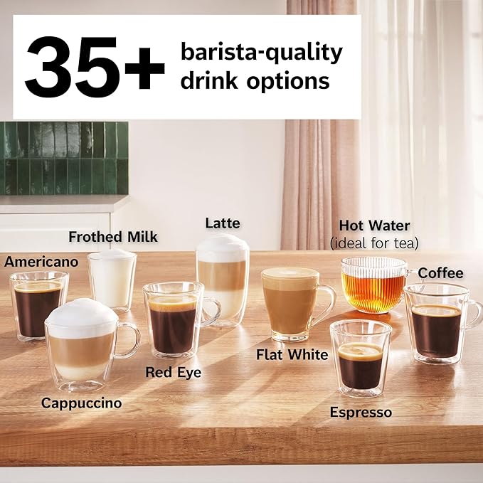 Bosch 800 Series Fully Automatic Espresso and Coffee Machine – 36 Drinks with Coffee World, Cold Brew, Double Cup, Integrated Milk Container, Smart Features, in Silver TQU60307