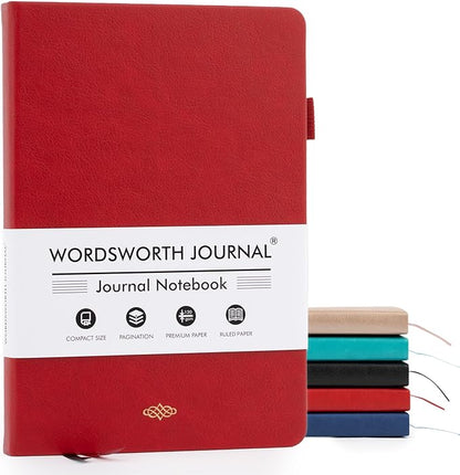 Wordsworth & Black A5 Lined Journal 216 Lined Pages, Hardcover Leather, 120 GSM Paper, Journaling Notebook for Work & Sketching, Journals for Women, Men - Gifts Box Included Red
