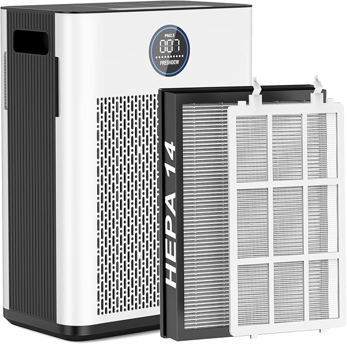 Air Purifier,FRESHDEW Air Purifiers for Home with H14 HEPA and Activated Carbon Filter, Removes 99.99% of Dust,Odors,Smoke,and Pet Hair Covers up to 2300 Sq.Ft, Quiet and Energy Efficient