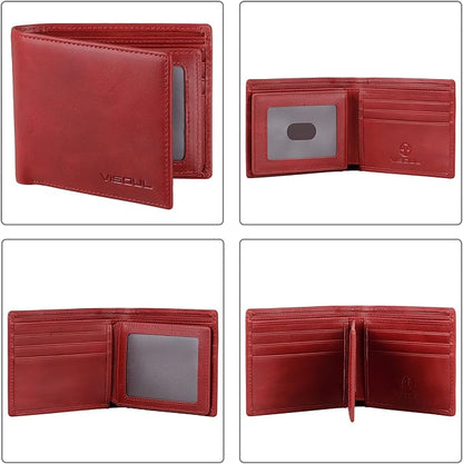 VISOUL Leather Mens Bifold RFID Blocking Wallet with 2 ID Windows, Leather Wallet for Men (Leather, Burgundy)