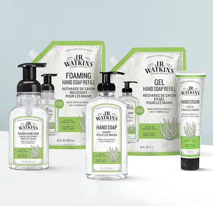 J.R. Watkins Gel Hand Soap Refill, Moisturizing Hand Wash, Alcohol-Free, Cruelty-Free, Aloe Green Tea, 34 Fl Oz, 3 Pack
