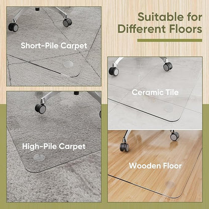 Office Chair Mat for Carpet & Hardwood, Upgraded 29" x 48" Dual Use Tempered Glass Chair Mat for Chair and Footrest Under Desk