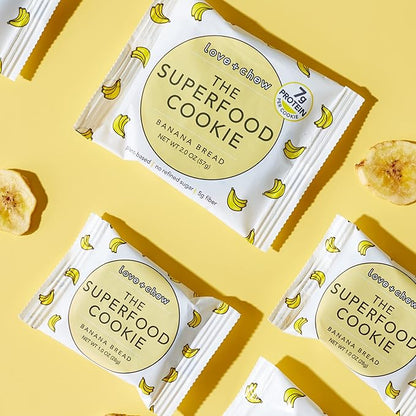 Love + Chew Superfood Soft Baked MINI Cookies, Banana Bread Flavor, Plant Based Cookie Made With Almonds, Chia Seeds, & Bananas for Kids and Adults, Vegan Snacks, Gluten Free, Paleo, Non GMO, 18 Pack