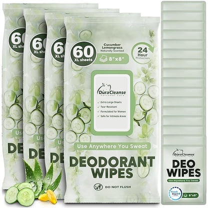 Deodorant Wipes for Women - Freshening Body Towelettes for Post-Workout, Travel, and Daily Deodorizing - On-the-Go Fresh Scent Cleansing Wipes, 240 Count (4 Pack)
