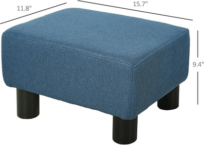 HOMCOM Ottoman Foot Rest, Small Foot Stool with Linen Fabric Upholstery and Plastic Legs, Cube Ottoman for Living Room, Blue