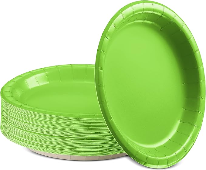 Disposable Paper Plates Kiwi, 6 3/4 Inch Paper Dessert Plates, Strong and Sturdy for Parties, Dinners, Holidays, Picnics, or Travel - Pack of 50