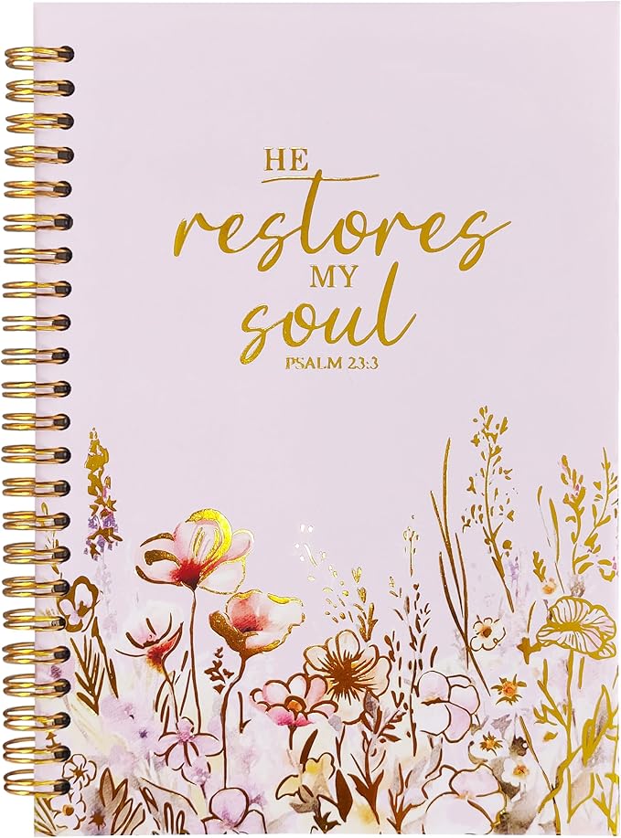 Christian Women's Notebook With Gold Foil, Christian Art Gift Diary, Women's Prayer Diary, Exquisite Bible Notebook, Psalm 23:3 "He Restores My Soul, 5.5 X 8.3