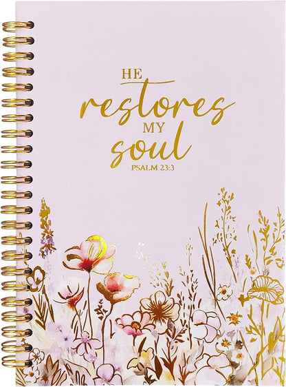Christian Women's Notebook With Gold Foil, Christian Art Gift Diary, Women's Prayer Diary, Exquisite Bible Notebook, Psalm 23:3 "He Restores My Soul, 5.5 X 8.3