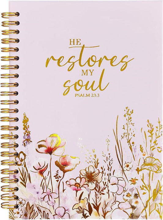 Christian Women's Notebook With Gold Foil, Christian Art Gift Diary, Women's Prayer Diary, Exquisite Bible Notebook, Psalm 23:3 "He Restores My Soul, 5.5 X 8.3