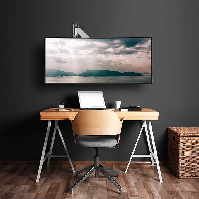 AVLT Single 32" Monitor Wall Mount [Short] fits One Flat/Curved Computer Monitor Full Motion Height Swivel Tilt Rotation Adjustable Monitor Arm - VESA/Cable Management