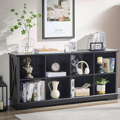 Book Shelf, 8 Cube Storage Organizer, 2-Tier Open Shelf Wooden Bookcase, Freestanding Wood Cube Storage Bookshelf for Bedroom, Living Room, Home Office (Black)