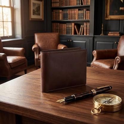 Men's Genuine Leather Wallet: Bifold RFID Blocking, 12 Card Slots & 2 Flip-up ID Window with Gift Box, Vintage Brown