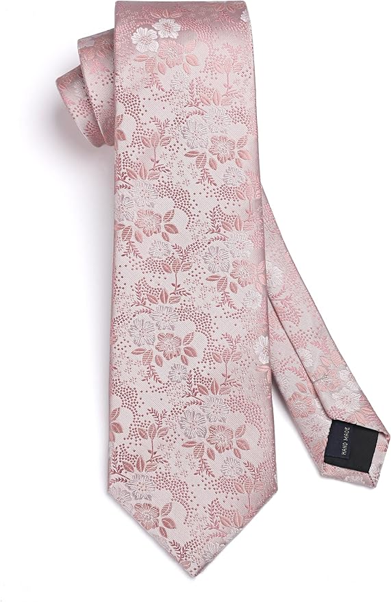 HISDERN Men Floral Ties Woven Classic 3.4" Necktie Set Formal Tie Pocket Square for Wedding with Handkerchief Gift Box