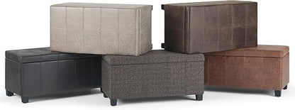 SIMPLIHOME Dover 36 inch Wide Contemporary Rectangle Storage Ottoman Bench in Distressed Brown Vegan Faux Leather, Assembled, for the Living Room, Entryway and Family Room
