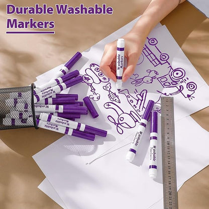 Janlaugh 36 Pcs purple Washable Markers Bulk Coloring Broad Line Markers for Kids purple Conical Tip drawing pen for School Supplies, travel Art baby shower gender reveal party Supplies, Ages 6+