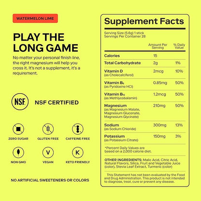 MAGNA Electrolytes Powder Drink Mix for Hydration, Energy & Focus Support with Magnesium L Threonate, Sodium, Potassium, Vitamin D, B6 & B12, Sugar Free, Watermelon Lime Flavor, 28 Servings