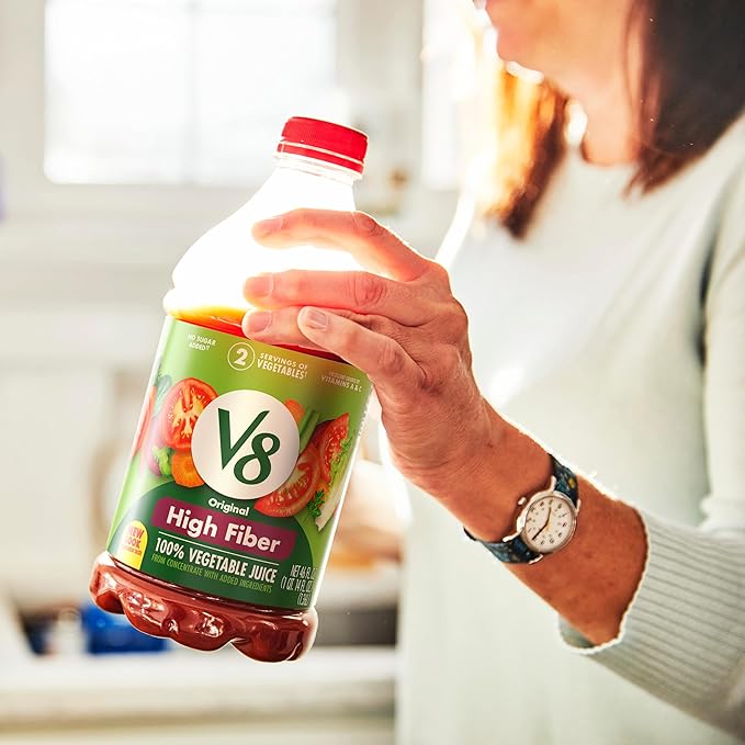 V8 High Fiber Original 100% Vegetable Juice, 46 fl oz Bottle (Pack of 2)