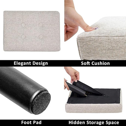 CAROLMADE Ottoman Foot Rest, Linen Small Ottoman Foot Stool with Legs Modern Footstool Ottomans for Living Room Entryway Office, Beige
