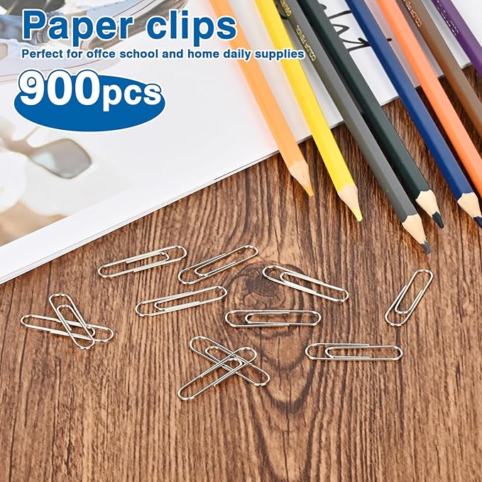 900 Pcs Medium Paper Clips,Paperclips Medium Size (1.3 inch),Smooth Paper Clip for Paperwork,School and Office Supplies.