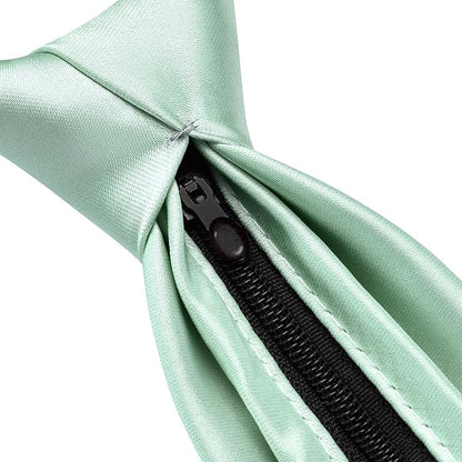 Branduce 3.15"（8cm） Pre-tied Adjustable Zipper Tie and Lapel Pin Solid Necktie Handkerchief Set for Men