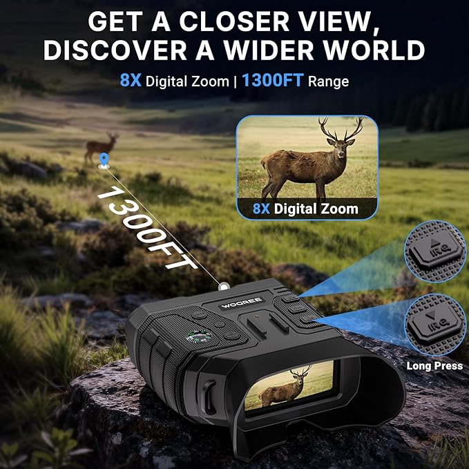 Night Vision Goggles, 4K Night Vision Binoculars for Adults, 36MP Photo, 5000mAh Rechargeable Battery, 1300FT Range, 8X Digital Zoom, Infrared Vision, 32GB SD, Flashlight & Compass for Camping