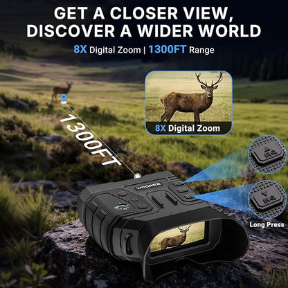 Night Vision Goggles, 4K Night Vision Binoculars for Adults, 36MP Photo, 5000mAh Rechargeable Battery, 1300FT Range, 8X Digital Zoom, Infrared Vision, 32GB SD, Flashlight & Compass for Camping