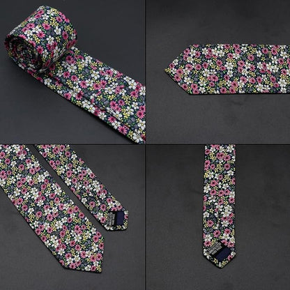 Cotton Floral Ties for Men 2.76" Men's Skinny Tie Linen Flower Printed Neck Tie for Wedding Dating Party