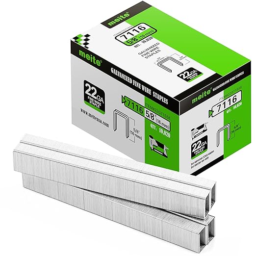 meite 22 Gauge 71 Type 3/8" Crown Wide 5/8" Leg Length Galvanized Staples for Upholstery Stapler, 10,020 Counts/Box (1 Case - 20 Boxes)
