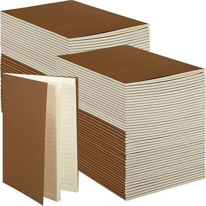 Mimorou 100 Pcs Kraft Notebook Journals 5.5 Inch x 8.3 Inch A5 Softcover Notebooks Bulk for Writing Sketch Office Notepad with 60 Pages 30 Sheets (Dark Brown,Lined)