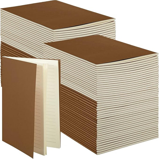 Mimorou 100 Pcs Kraft Notebook Journals 5.5 Inch x 8.3 Inch A5 Softcover Notebooks Bulk for Writing Sketch Office Notepad with 60 Pages 30 Sheets (Dark Brown,Lined)