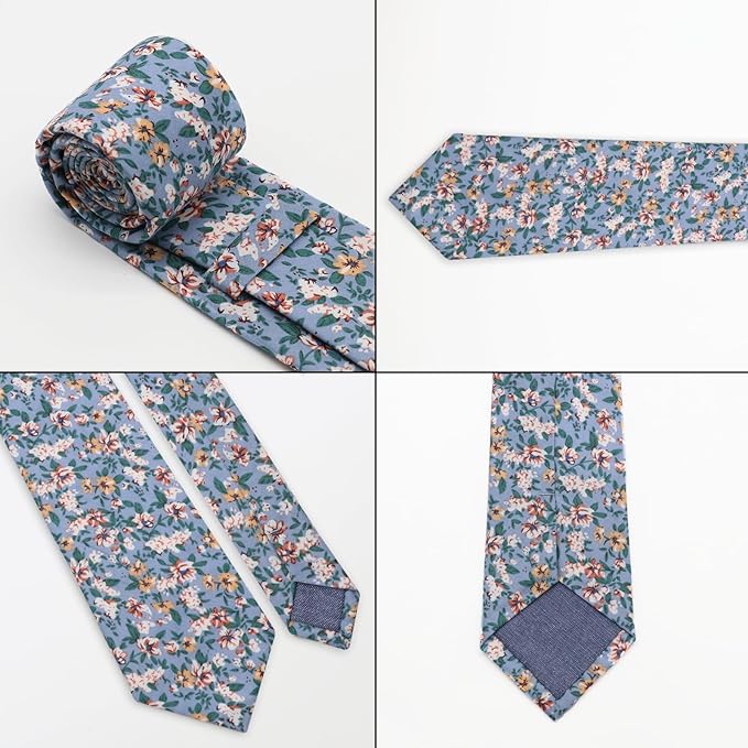 Cotton Floral Ties for Men 2.76" Men's Skinny Tie Linen Flower Printed Neck Tie for Wedding Dating Party